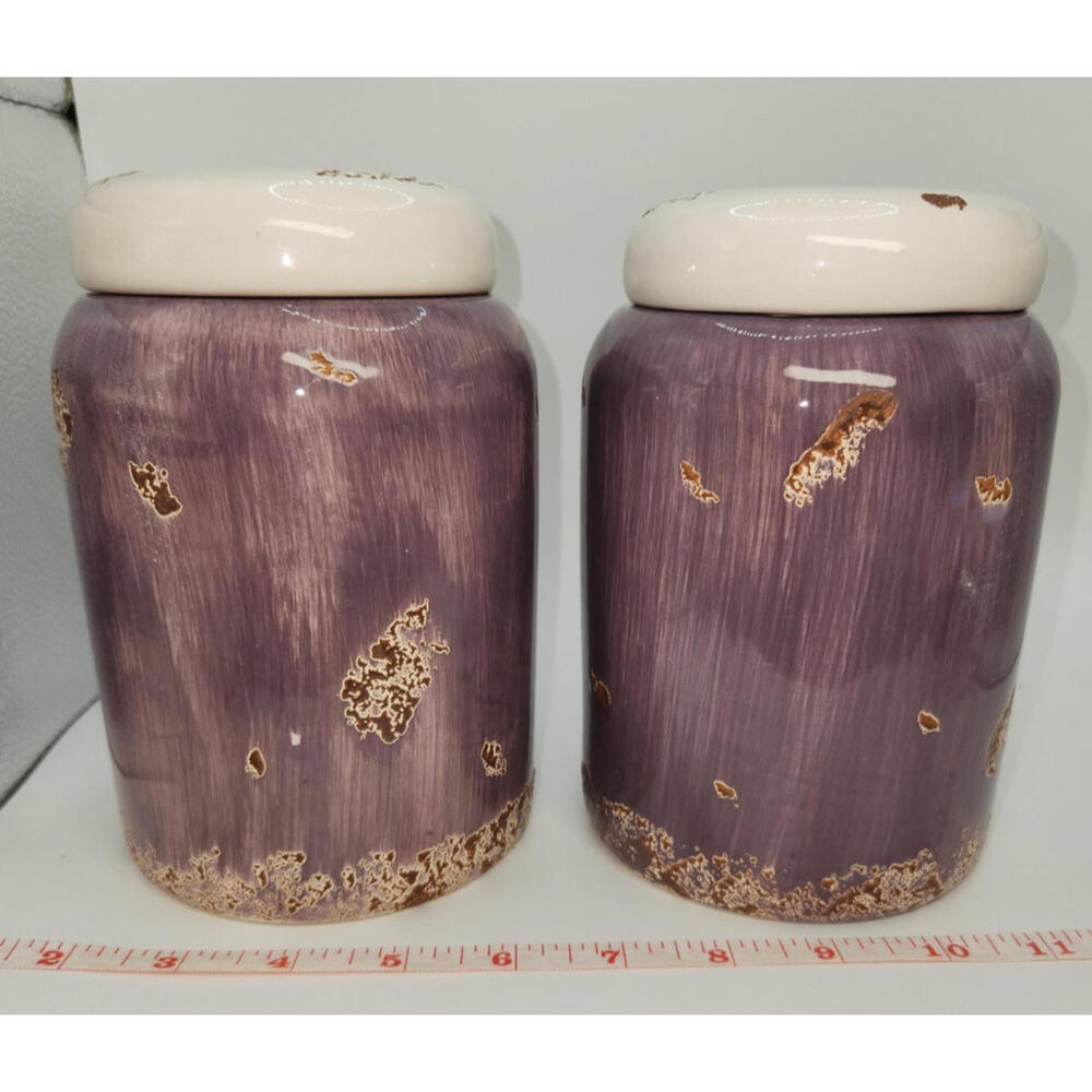 Small Ceramic Canisters With Lids, Purple & Brown - Picture 3 of 13